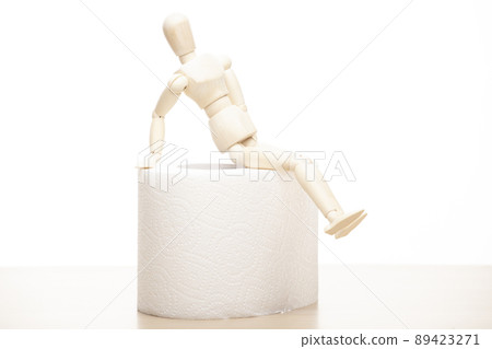 image of toilet paper wooden figure white background 89423271