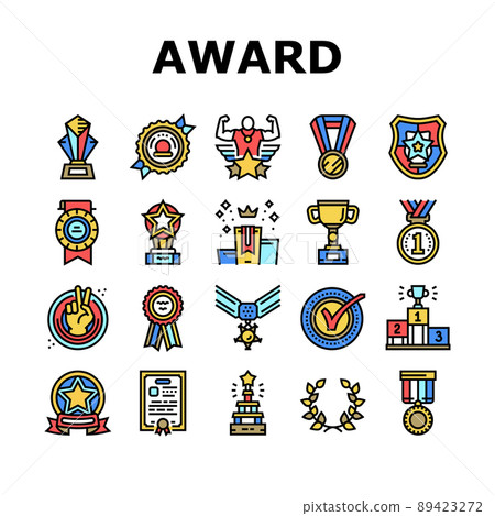 Award For Winner In Championship Icons Set Vector 89423272