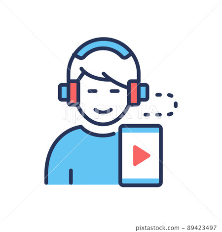Listen to music through the app - vector line design single icon Listen to music through the app - vector line design single icon 89423497
