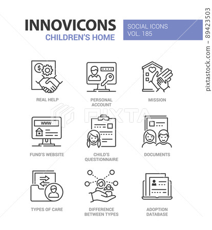 Preparation of documents for adoption - line design style icons set 89423503