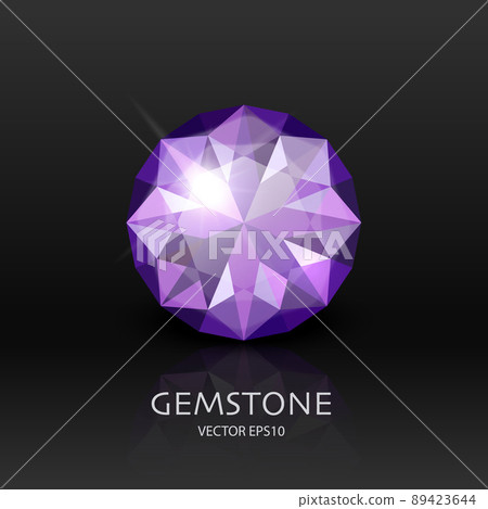 Vector Banner with 3d Realistic Purple Transparent Gemstone, Diamond, Crystal, Rhinestones Closeup on Black. Jewerly Concept. Design Template, Clipart 89423644