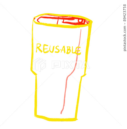 Reusable cup glass Primary color scheme red blue yellow object hand drawn illustration Reusable cup glass Primary color scheme red blue yellow object hand drawn illustration 89423758