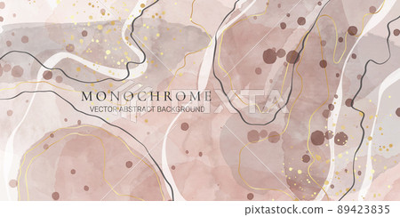 Brown beige and ivory liquid marble watercolor background with gold lines. Pastel elegant earth tone green minimal modern canvas wallpaper with paint brush pattern. Vector illustration 89423835