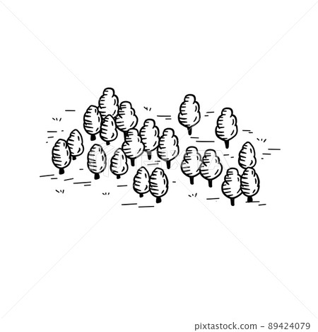 Sketch forest for map. Hand drawn trees. Park area. Natural landscape. Doodle outline cartoon Sketch forest for map. Hand drawn trees. Park area. Natural landscape. Doodle outline cartoon 89424079