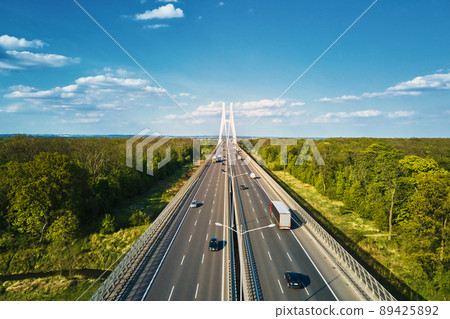 Large bridge over river with cars traffic 89425892