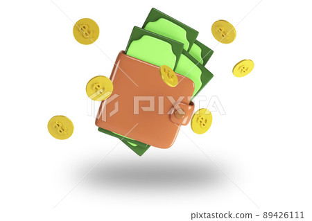 Wallet with money dollar bank note flat design isolated. Wallet with money icon flat. Online payment concept. 3D render Wallet with money dollar bank note flat design isolated. Wallet with money icon flat. Online payment concept. 3D render 89426111