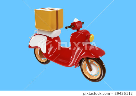 Red scooter for delivery food and package. 3d render Red scooter for delivery food and package. 3d render 89426112