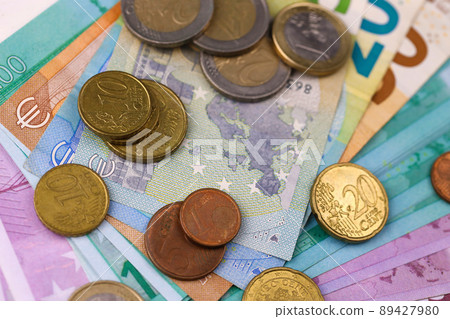 Euro money bills and coins close up. Big amount of euro money on table. Business and budget Euro money bills and coins close up. Big amount of euro money on table. Business and budget 89427980