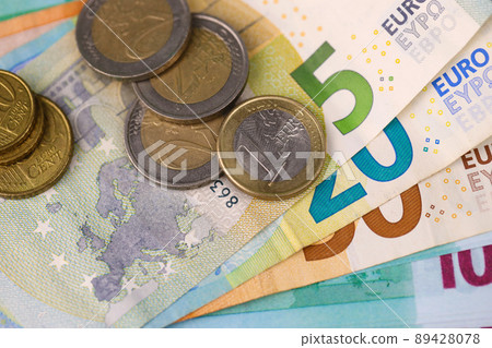 Euro money bills and coins close up. Big amount of euro money on table. Business and budget Euro money bills and coins close up. Big amount of euro money on table. Business and budget 89428078