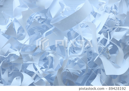 Shredded paper texture background, top view of many white paper strips. Pile of cut paper like box filler for shipping fragile items Shredded paper texture background, top view of many white paper strips. Pile of cut paper like box filler for shipping fragile items 89428192