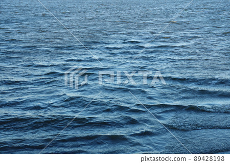 The raging waters of the river. Top view background texture of the raging elements. White foam on blue waving water 89428198