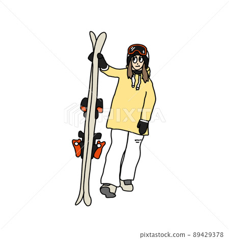 穿著黃色連帽衫的女性滑雪板運動員 穿著黃色連帽衫的女性滑雪板運動員 89429378