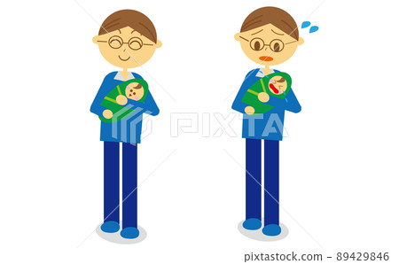 A man who comforts his baby during childcare leave ・ It seems that he is in trouble without stopping crying 89429846