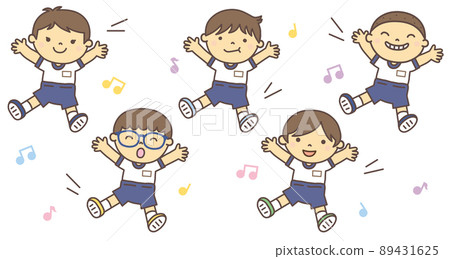 Boys wearing uniforms and dancing happily together Boys wearing uniforms and dancing happily together 89431625
