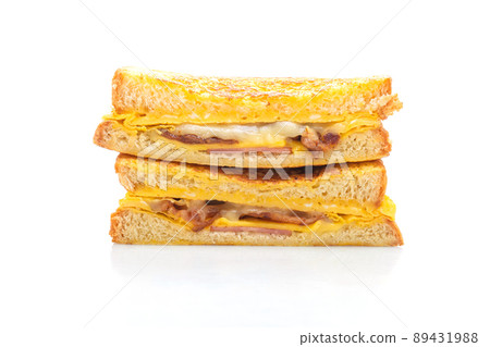French toast ham bacon cheese sandwich with egg French toast ham bacon cheese sandwich with egg 89431988