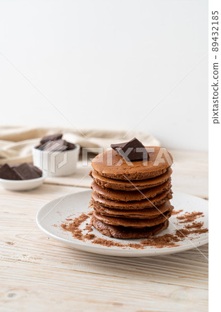chocolate pancake stack on plate chocolate pancake stack on plate 89432185