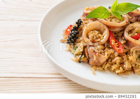 Basil and Spicy Herb Fried Rice with Squid or Octopus Basil and Spicy Herb Fried Rice with Squid or Octopus 89432281