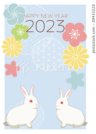 New Year's card design for the year 2023 Rabbit Japanese pattern pastel color 89433228