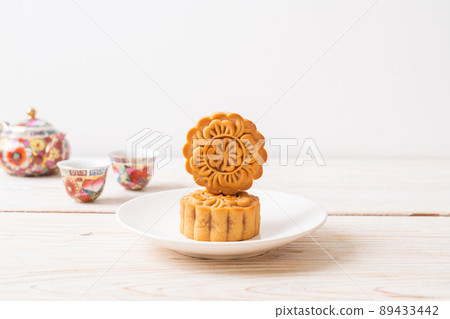 Chinese moon cake on plate Chinese moon cake on plate 89433442