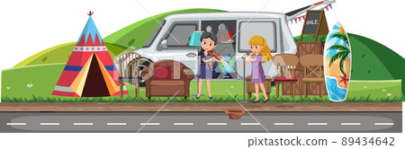 Girls singing at yard sale 89434642