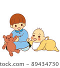 育兒：一個小孩和一個嬰兒玩耍 89434730