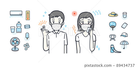 Mask + heat stroke illustration material set 89434737