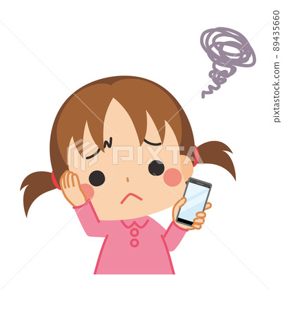 Illustration of a cute girl who is worried about holding a smartphone White background Clip art Upper body vector Illustration of a cute girl who is worried about holding a smartphone White background Clip art Upper body vector 89435660