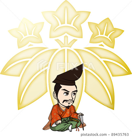 Minamoto no Yoshitsune [3 heads and family crests] 89435763