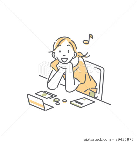 A simple and fashionable line drawing illustration of a woman who struggles to make money A simple and fashionable line drawing illustration of a woman who struggles to make money 89435975