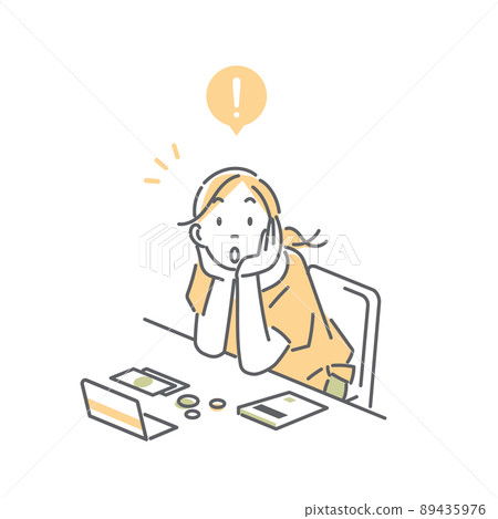 一個簡單而時尚的線條畫插圖，描繪了一個努力賺錢的女人 89435976