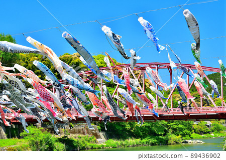 五月鯉魚在香噴噴的佐賀縣川上峽谷游泳 89436902