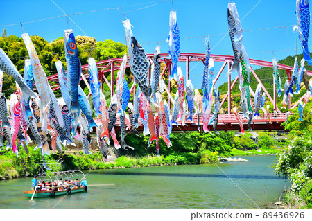 May carp swimming in the fragrant Kawakami Gorge, Saga Prefecture May carp swimming in the fragrant Kawakami Gorge, Saga Prefecture 89436926