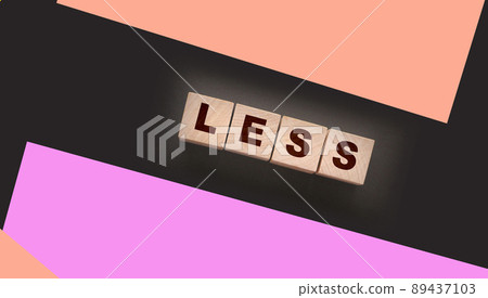 Less word on wooden cubic blocks. Spend less or cut costs business concept Less word on wooden cubic blocks. Spend less or cut costs business concept 89437103