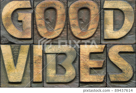 good vibes wooden letterpress 89437614