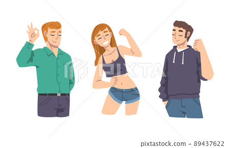 Elated Male and Female Showing Ok Sign and Fist as Approval or Agreement Gesture Vector Set 89437622