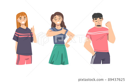 Elated Male and Female Showing Thumb Up as Approval or Agreement Gesture Vector Set 89437625
