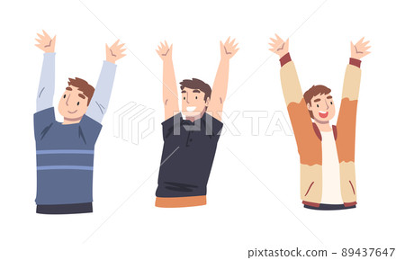 Happy Young Man Character with Their Hands Raised Up Vector Set 89437647