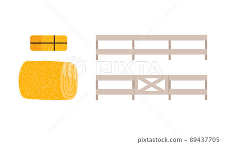 Dry Rolled Hay and Fence or Hedge Border Vector Illustration Set Dry Rolled Hay and Fence or Hedge Border Vector Illustration Set 89437705