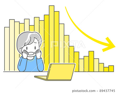 A senior woman who is worried when she sees a downward-sloping chart on her computer A senior woman who is worried when she sees a downward-sloping chart on her computer 89437745