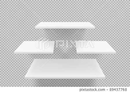 Four white empty book shelves on transparent background 89437768