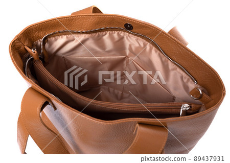 leather brown women's bag with several compartments pockets top view 89437931