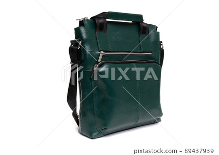 men's leather bag of Emerald color on a white isolated background men's leather bag of Emerald color on a white isolated background 89437939