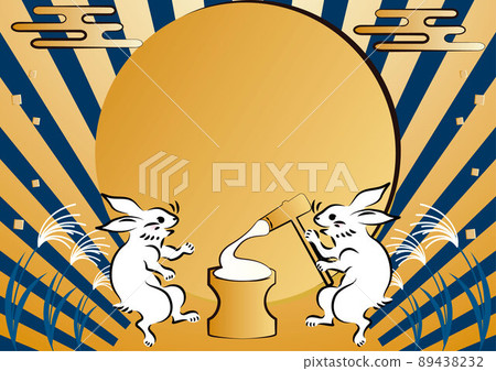 Frame Autumn Fifteen Nights Mid-Autumn Meigetsu Tsukimi Ukiyo-e Japanese Painting Usagi Mochitsuki Space Background Illustration 89438232