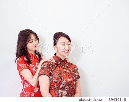 旗袍式女旗袍，安馬，旗袍，旗袍（白底，Tobuki的傳統旗幟） 89439146