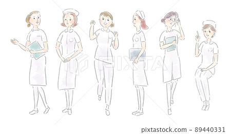 Full body illustration of a female nurse_watercolor 89440331
