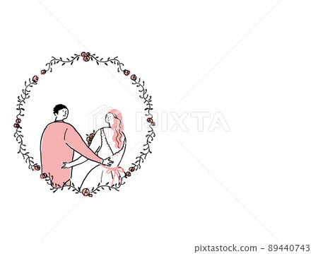 穿婚紗的女士和穿黑色領帶的男士，花框，無文字（水平，左排列） 89440743