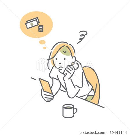 A woman operating a smartphone at a cafe Simple and stylish line drawing illustration A woman operating a smartphone at a cafe Simple and stylish line drawing illustration 89441144