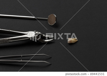 Set of metal dental instruments for teeth dental care 89441531