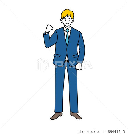 A man in a young suit doing a guts pose, full body 89441543