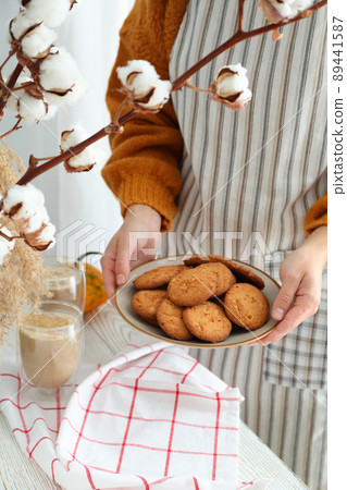 Concept of cooking tasty food with pumpkin cookies 89441587